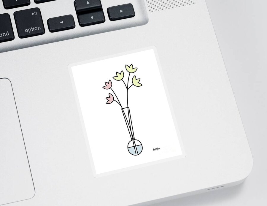 Minimalistic Design Sticker featuring the digital art Minimal Plant in Vase 3 by Donna Mibus