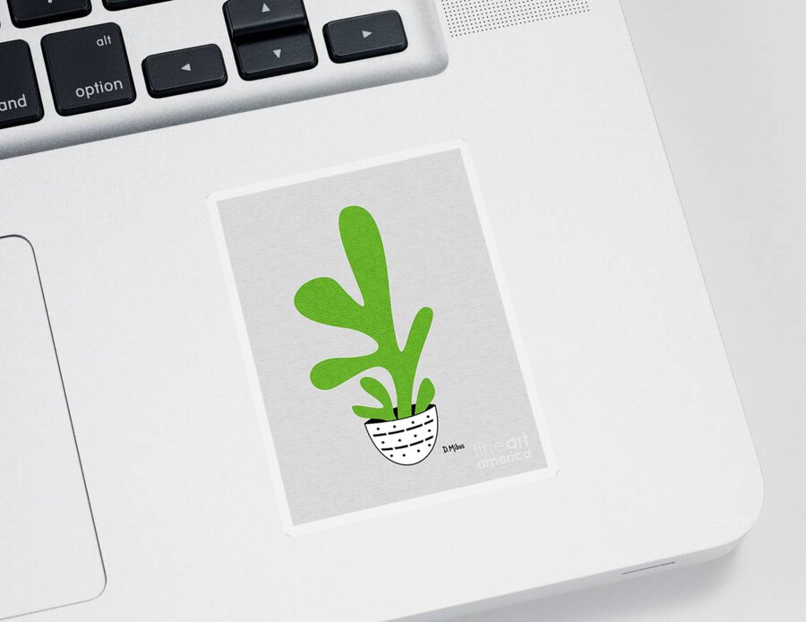 Minimal Sticker featuring the mixed media Minimalistic Green Potted Plant by Donna Mibus