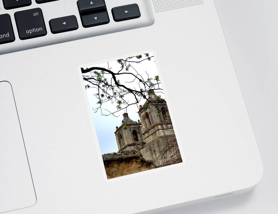 Historical Photograph Sticker featuring the photograph Mission Concepcion Towers by Expressions By Stephanie