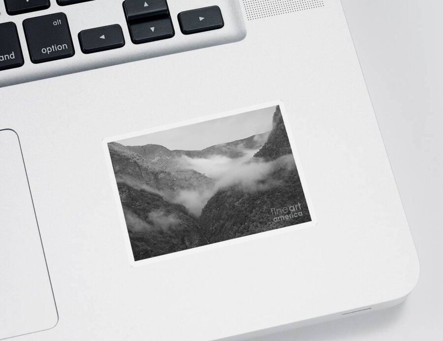 Mountaintop Sticker featuring the photograph Misty Mountaintop Black and White by Carol Groenen