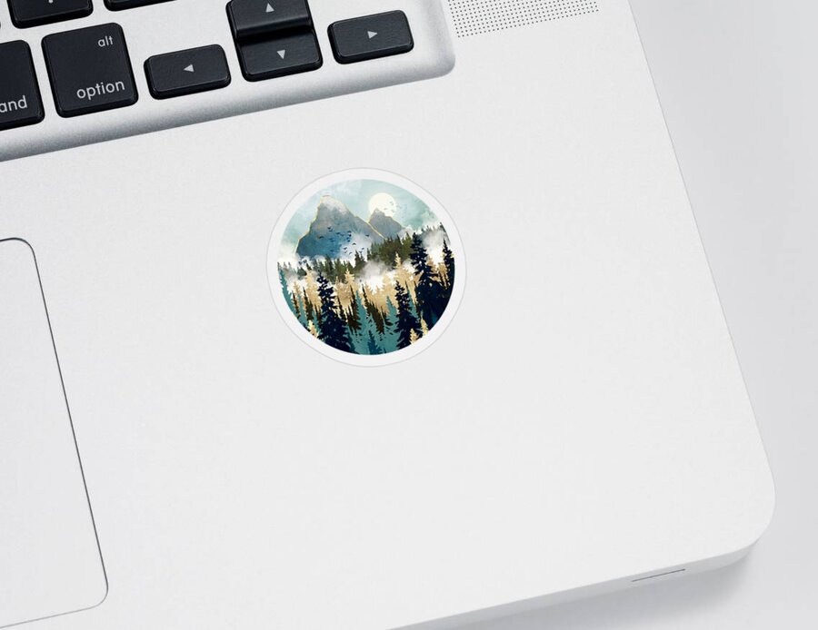 Mist Sticker featuring the digital art Misty Pines by Spacefrog Designs