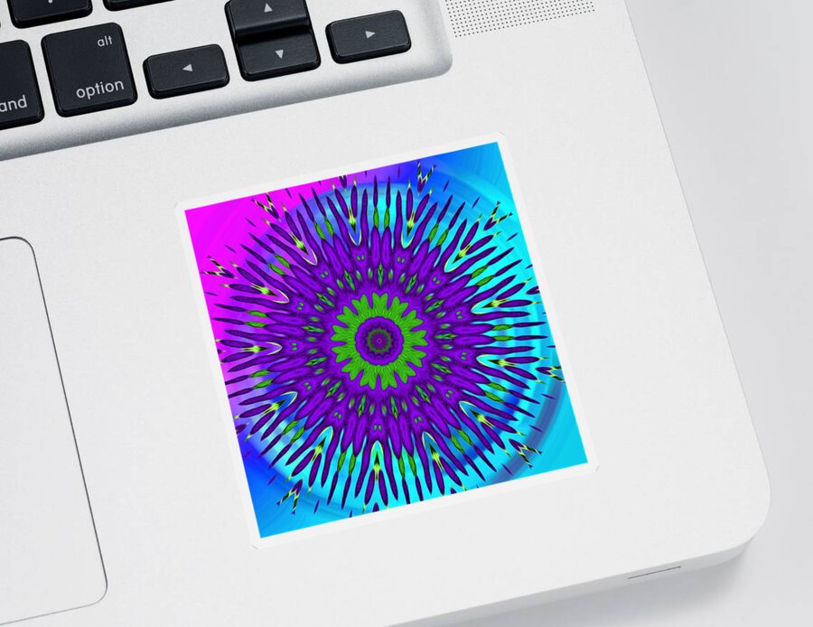 Abstract Sticker featuring the digital art Mod 60's - Rainbow Mandala by Ronald Mills