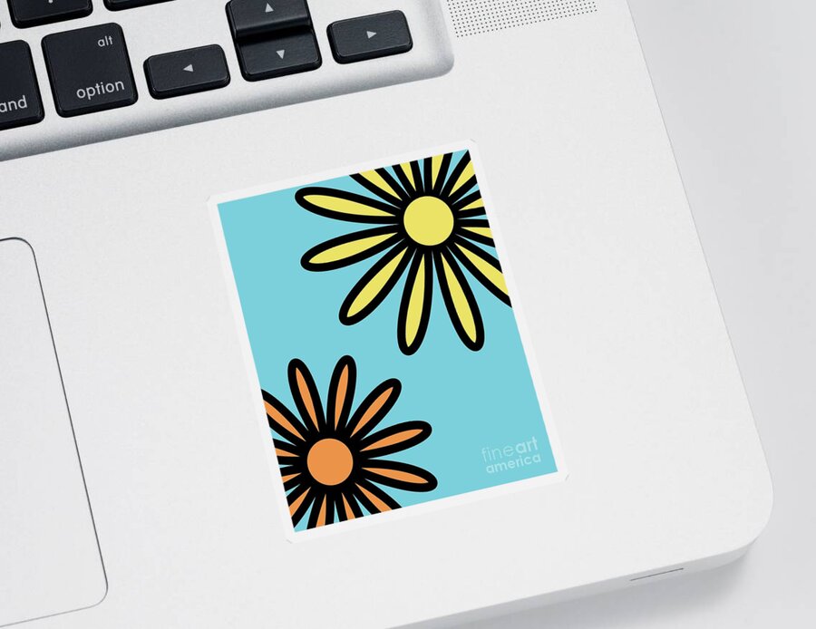 Mod Sticker featuring the digital art Mod Flowers 2 on Blue by Donna Mibus