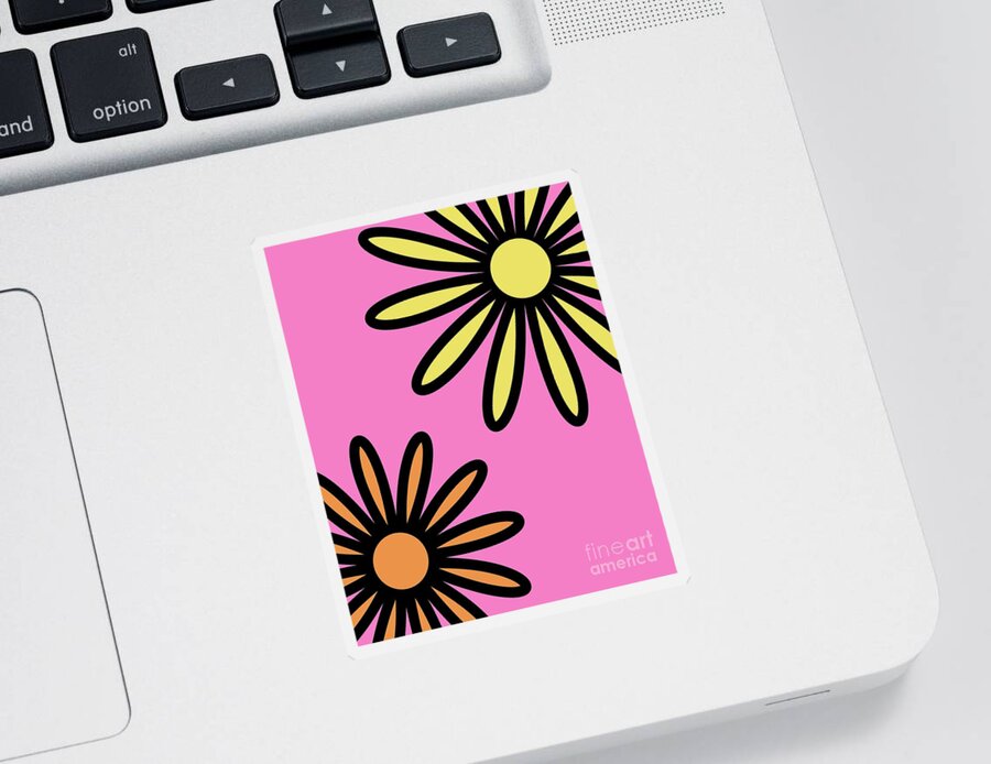 Mod Sticker featuring the digital art Mod Flowers 2 on Pink by Donna Mibus