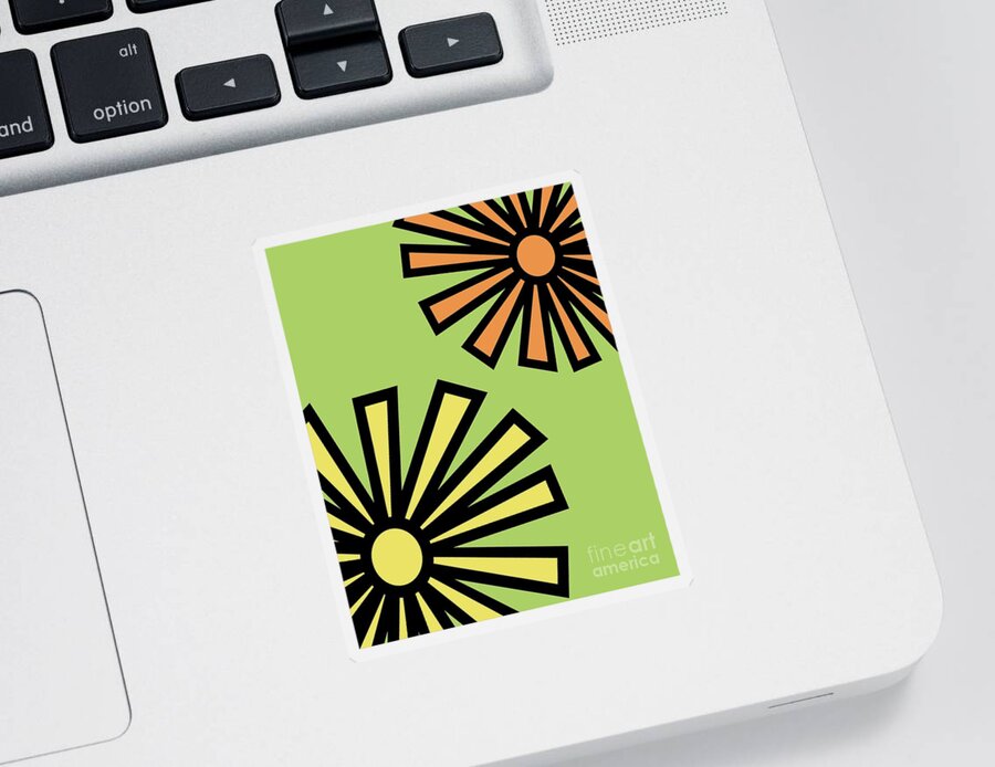 Mod Sticker featuring the digital art Mod Flowers 4 on Green by Donna Mibus
