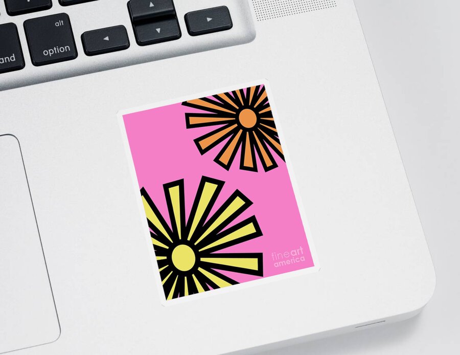 Mod Sticker featuring the digital art Mod Flowers 4 on Pink by Donna Mibus