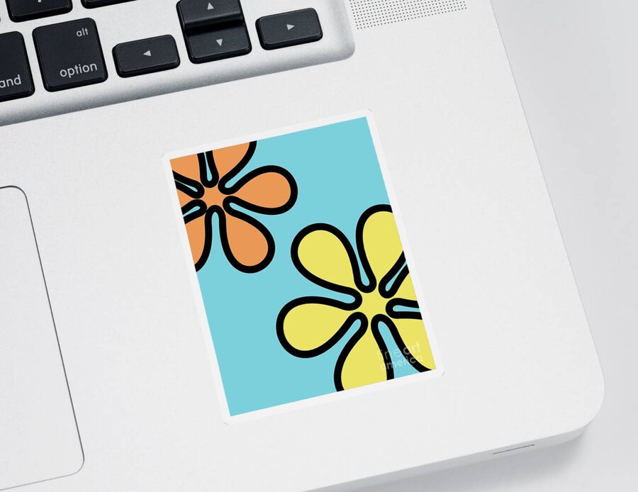 Mod Sticker featuring the digital art Mod Flowers on Blue by Donna Mibus
