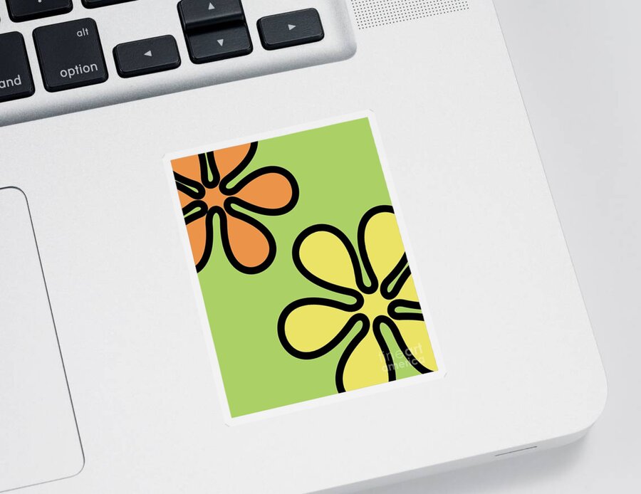 Mod Sticker featuring the digital art Mod Flowers on Green by Donna Mibus