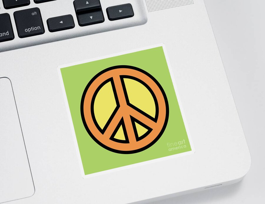 Mod Sticker featuring the digital art Mod Peace Symbol on Green by Donna Mibus