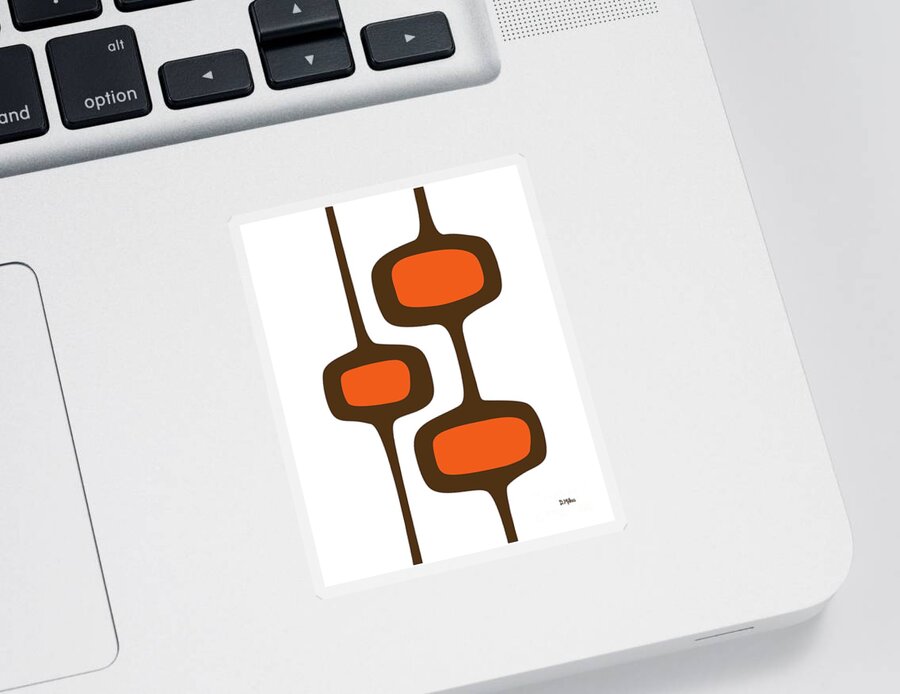 Mid Century Shapes Sticker featuring the digital art Mod Pod 2 Orange and Brown on White by Donna Mibus