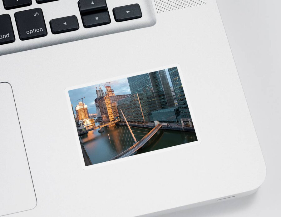 Canary Wharf Sticker featuring the photograph Modern office building in the Canary Wharf financial centre in the evening. London united kingdom by Michalakis Ppalis