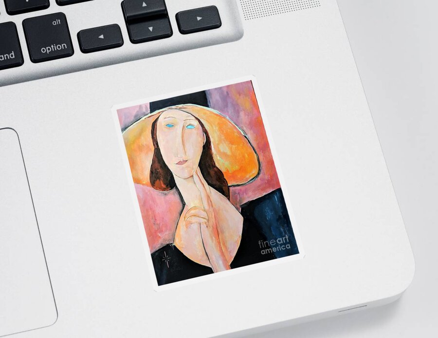 Reproduction Sticker featuring the painting after Amedeo Modigliani     by Jodie Marie Anne Richardson Traugott     aka jm-ART