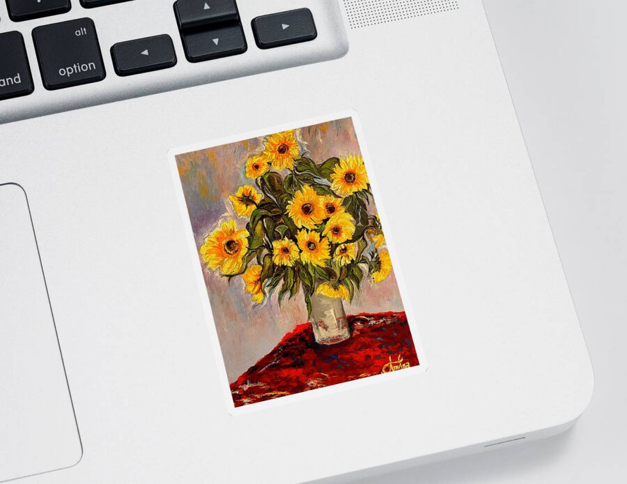 Sunflowers Sticker featuring the painting Monets Sunflowers by Anitra by Anitra Handley-Boyt