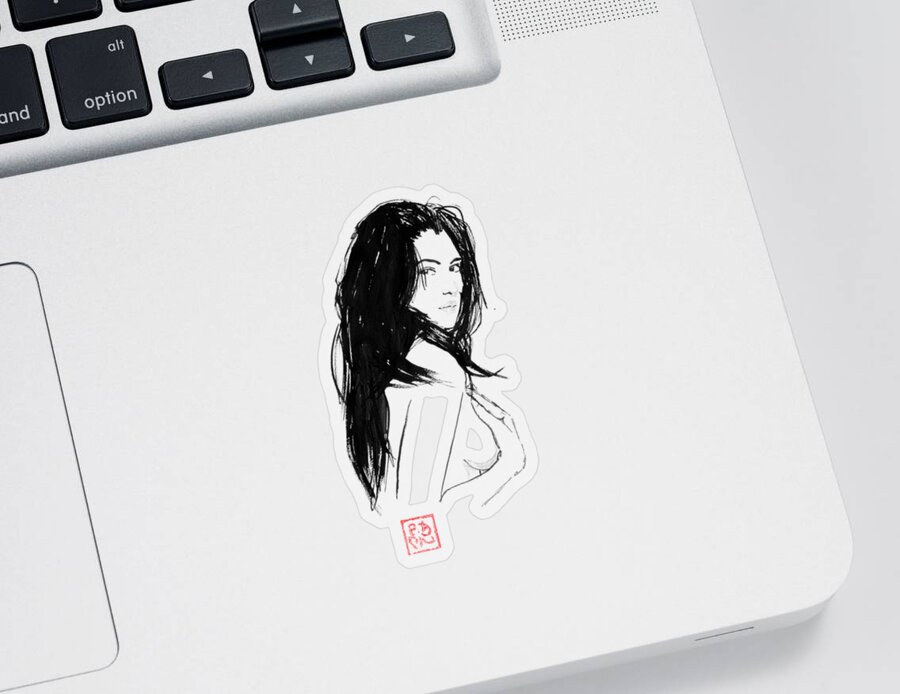 Monica Bellucci Sticker featuring the drawing Monica by Pechane Sumie