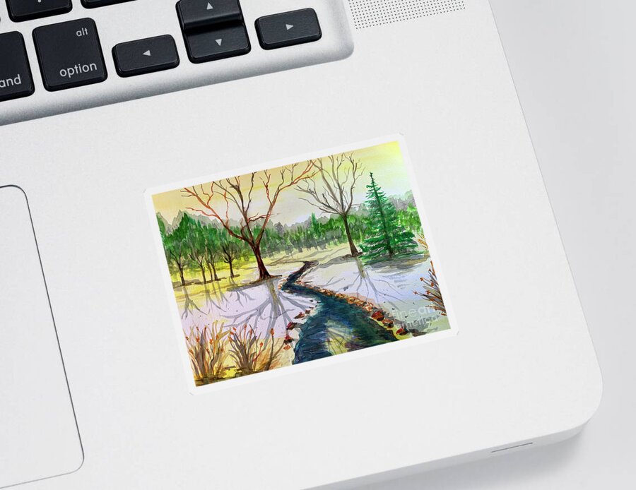 Pines Sticker featuring the painting Monika's Brook by Monika Shepherdson