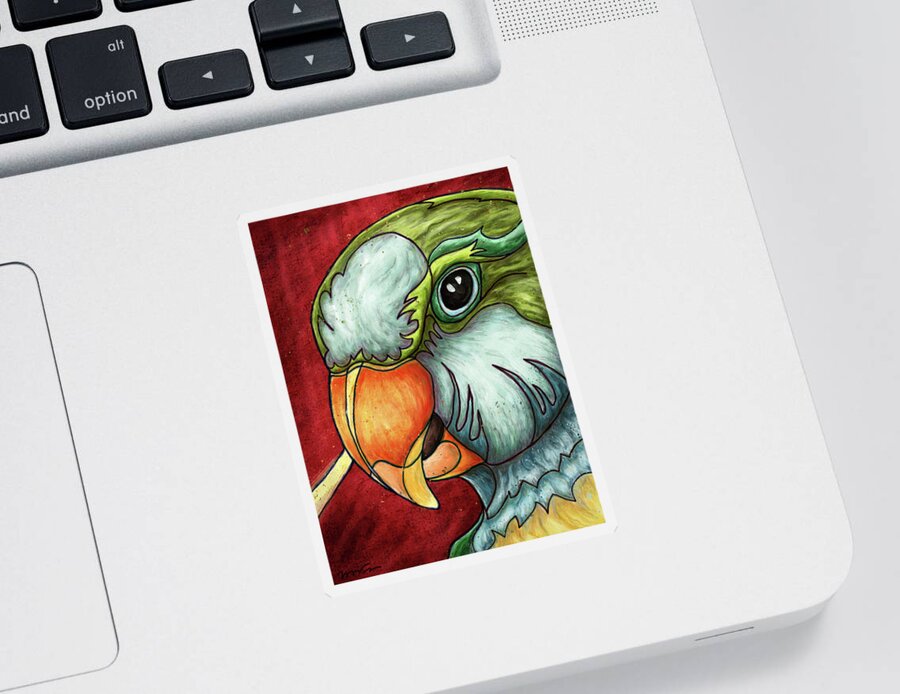Parakeet Sticker featuring the painting Monk parakeet portrait, Quaker parrot by Nadia CHEVREL