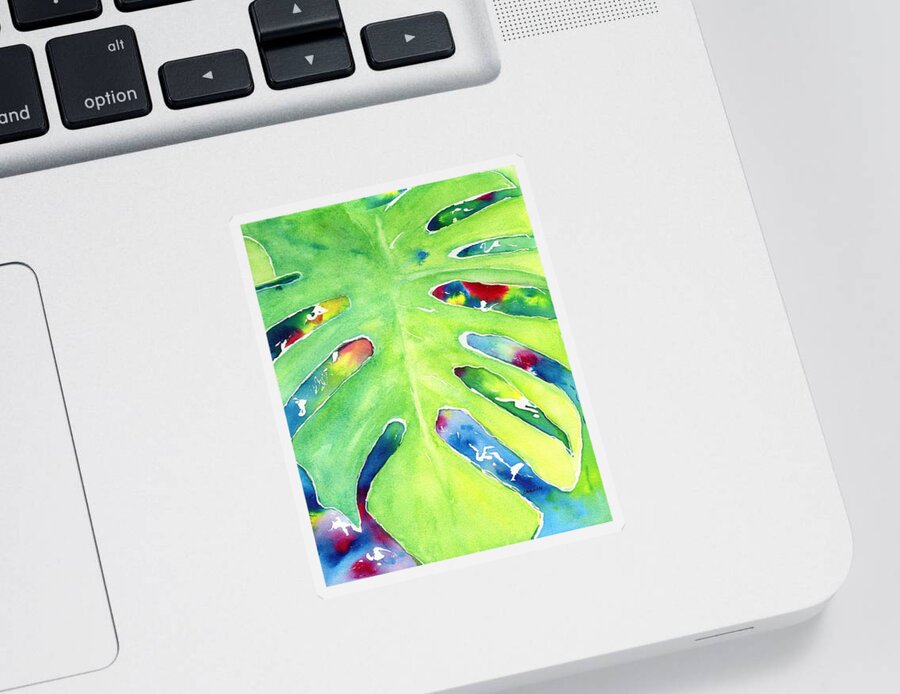 Leaf Sticker featuring the painting Monstera Tropical Leaves 2 by Carlin Blahnik CarlinArtWatercolor