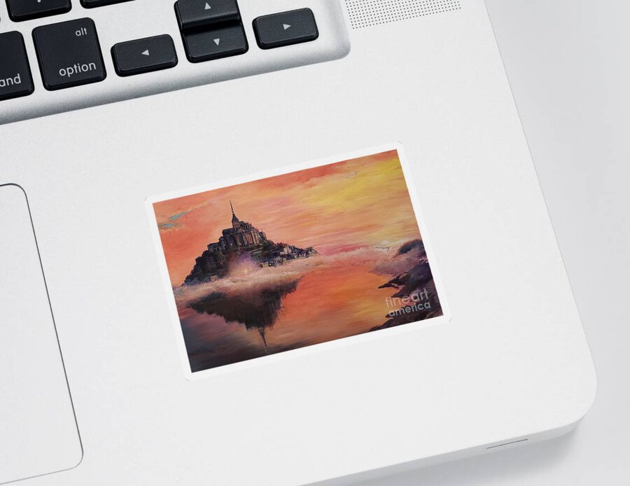 Sunset Sticker featuring the painting Mont St. Michel by Merana Cadorette