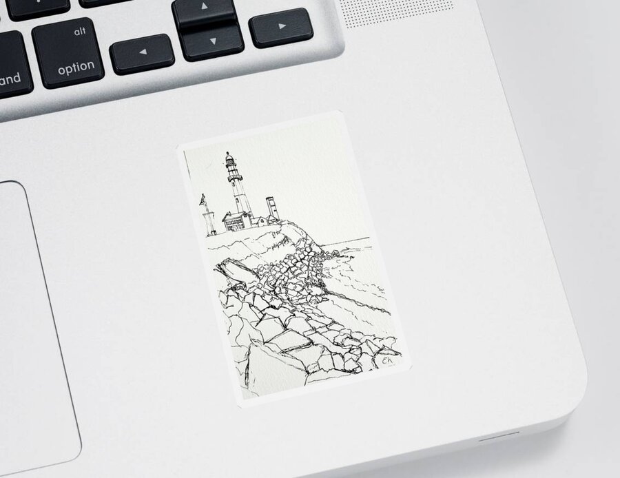Montauk Sticker featuring the drawing Montauk Lighthouse Full View by Eileen Kelly