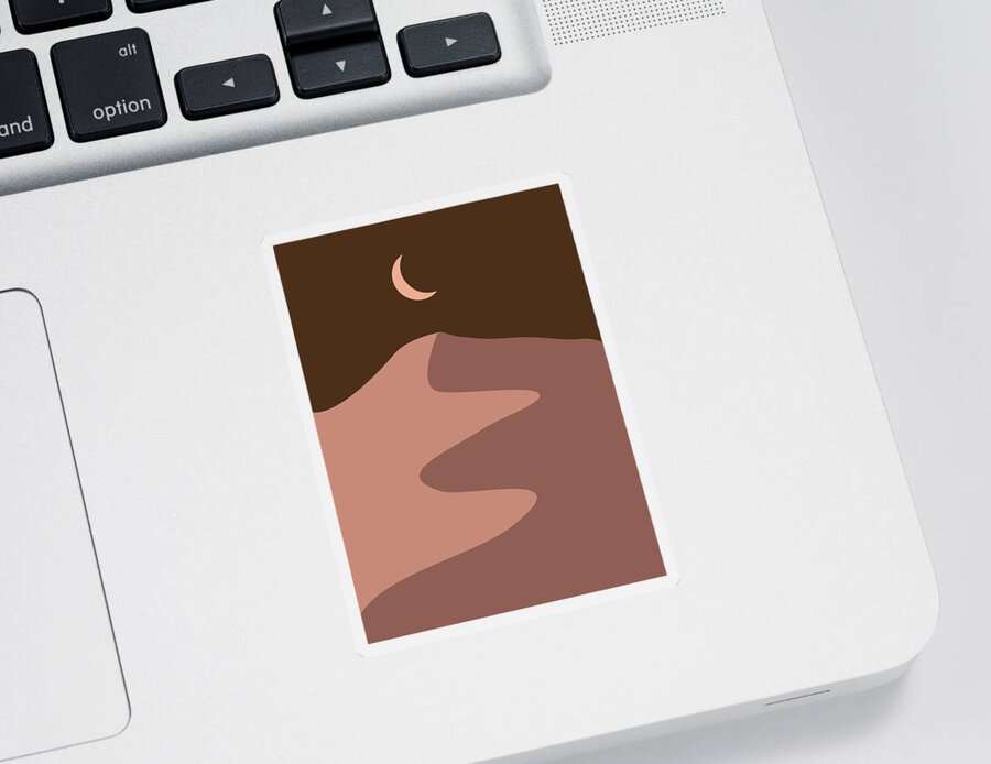Sand Dunes Sticker featuring the mixed media Moonlight and Sand Dunes - Desert Landscape - Modern, Minimal, Contemporary Abstract Print - Brown by Studio Grafiikka