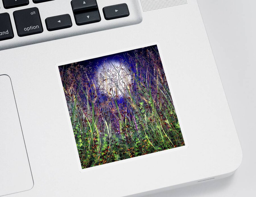 Art Sticker featuring the painting Moonlight Shadows Over Honey Meadow Flowers by OLena Art