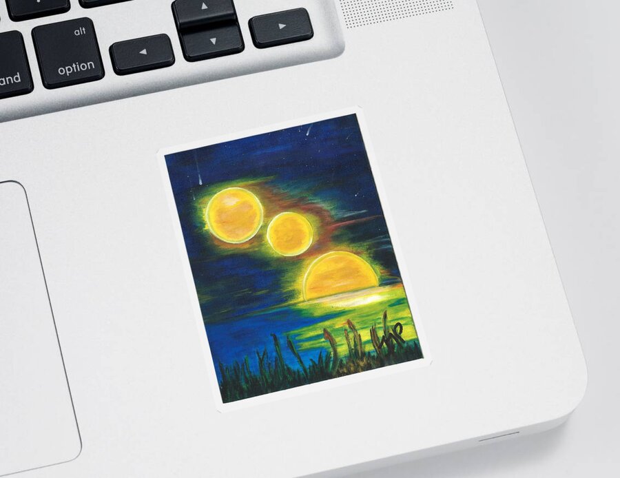 Night Sky Sticker featuring the painting Moons Alighting by Esoteric Gardens KN