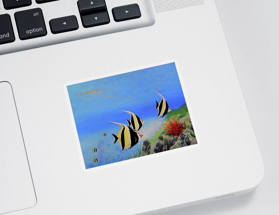 Fish Sticker featuring the painting Moorish Idols by Mary Deal