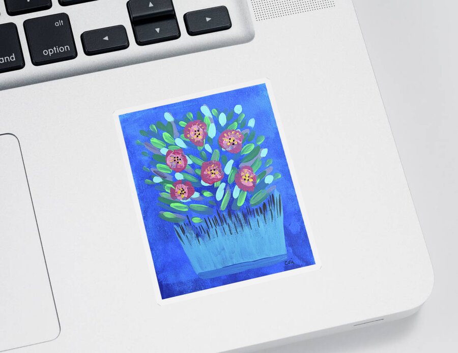 Flowers Sticker featuring the painting More Flowers for Mom by Corinne Carroll
