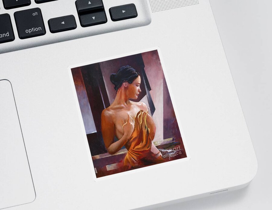 Female Figure Sticker featuring the painting Morning Beauty by Sinisa Saratlic