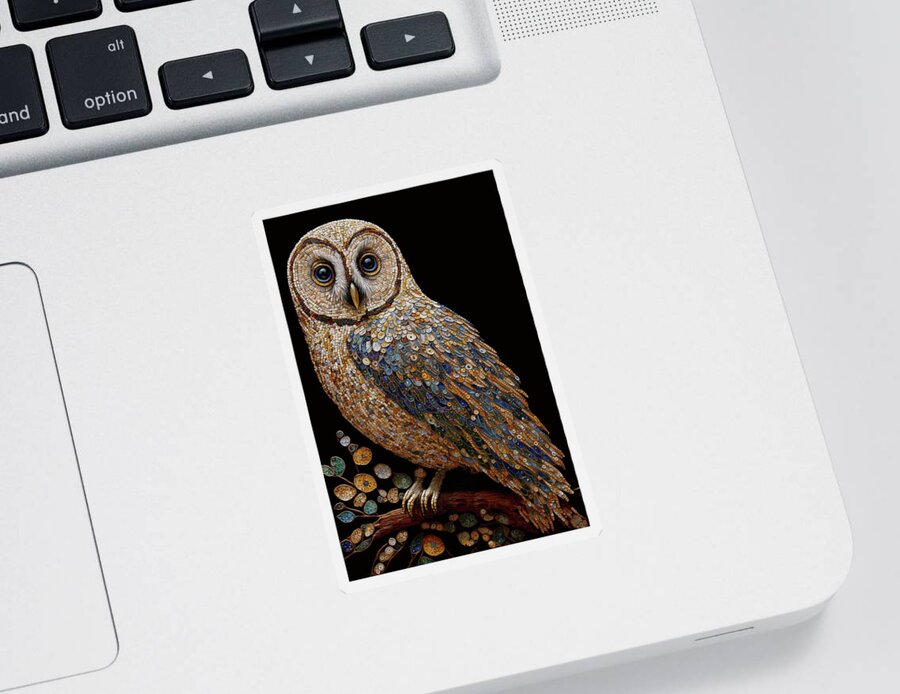 Owls Sticker featuring the digital art Mosaic Owl by Peggy Collins