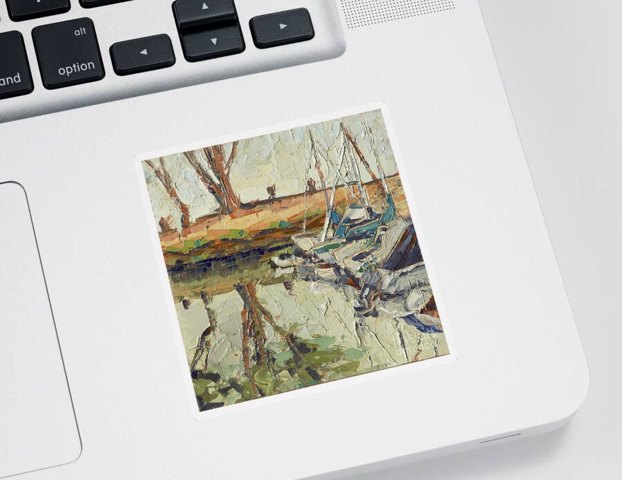 Pleinair Sticker featuring the painting Moss Landing Harbor - Plein Air by PJ Kirk