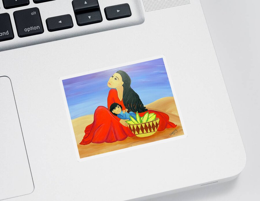 Southwestern Art Sticker featuring the painting Mother and Corn by Christina Wedberg