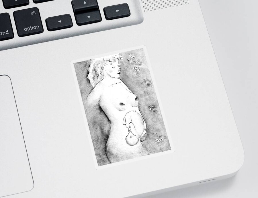 Pregnant Sticker featuring the painting Mother and Fetus Black and White by Carlin Blahnik CarlinArtWatercolor
