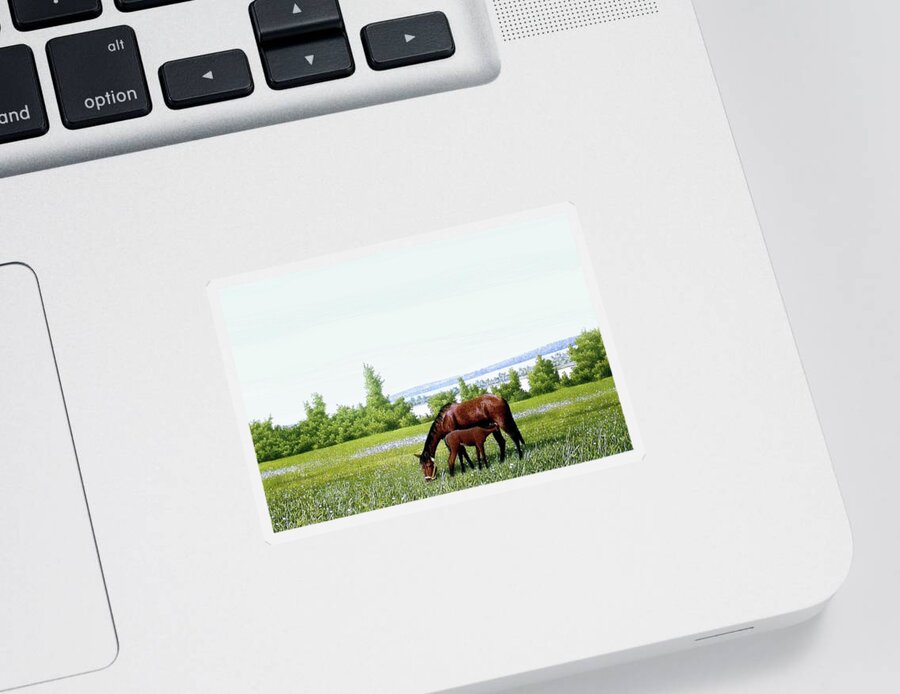 Horses Sticker featuring the painting Mother raising little Junior by Conrad Mieschke