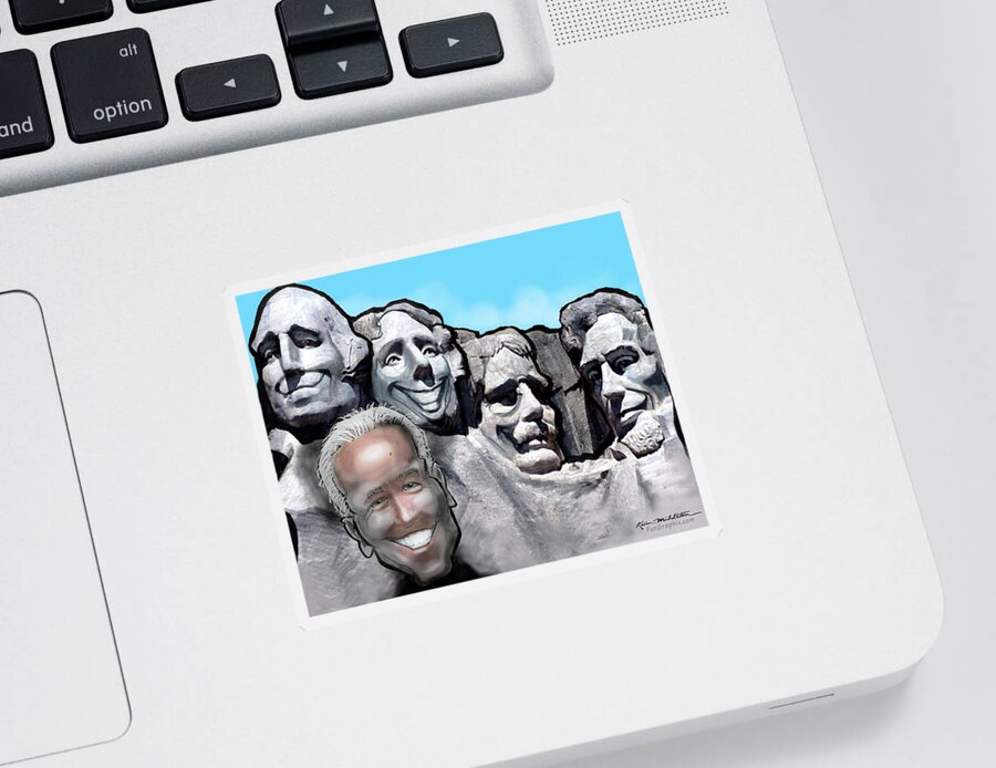 Mount Rushmore Sticker featuring the digital art Mount Rushmore w Biden by Kevin Middleton