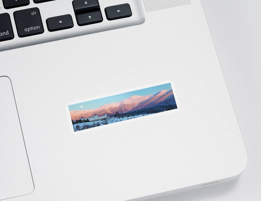 Mount Sticker featuring the photograph Mount Washington Alpenglow Moonrise Panorama by White Mountain Images