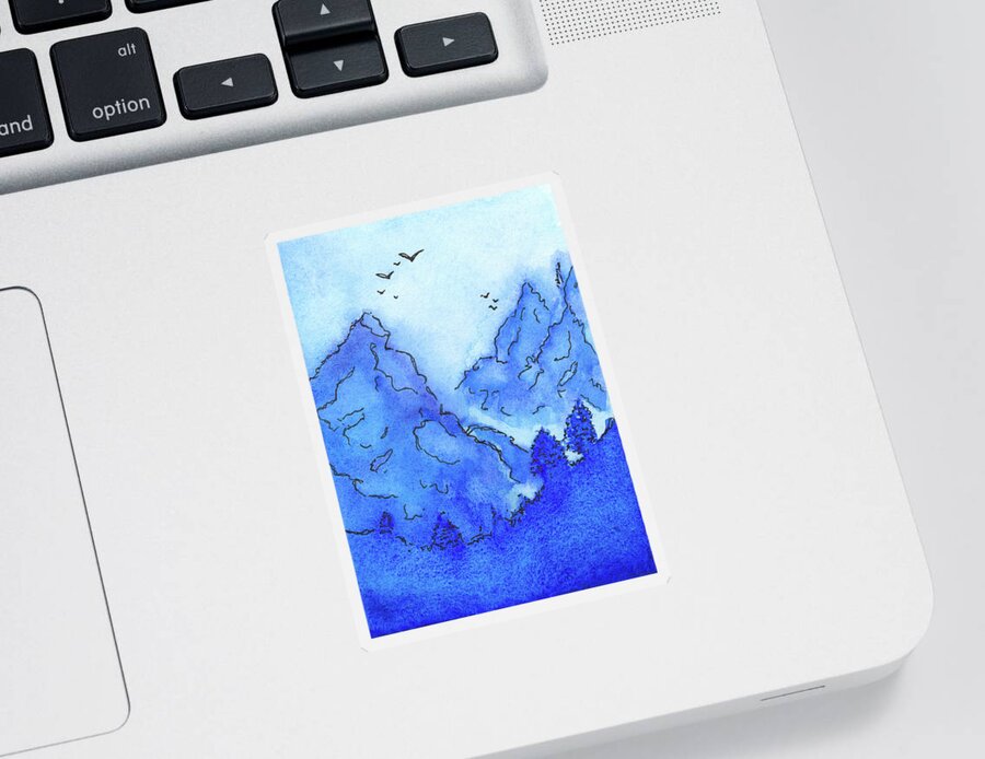 Mountain Landscape Sticker featuring the painting Mountain Landscape In Blue by Deborah League