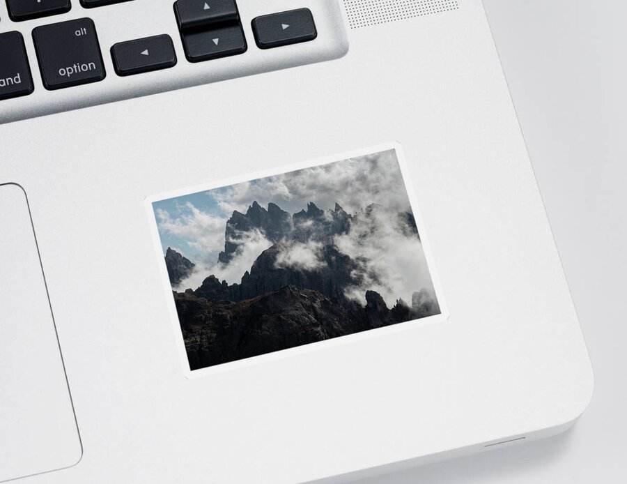 Dolomite Mountains Sticker featuring the photograph Mountain peaks at Tre cime area in Italy by Michalakis Ppalis