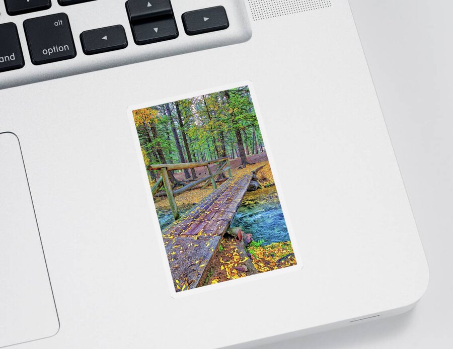 Landscape Sticker featuring the photograph Mountain Stream Bridge-Digital Art by Steve Templeton