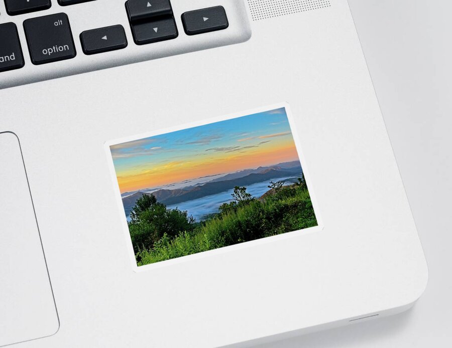 Landscape Sticker featuring the photograph Mountain Valley Fog by Allen Nice-Webb