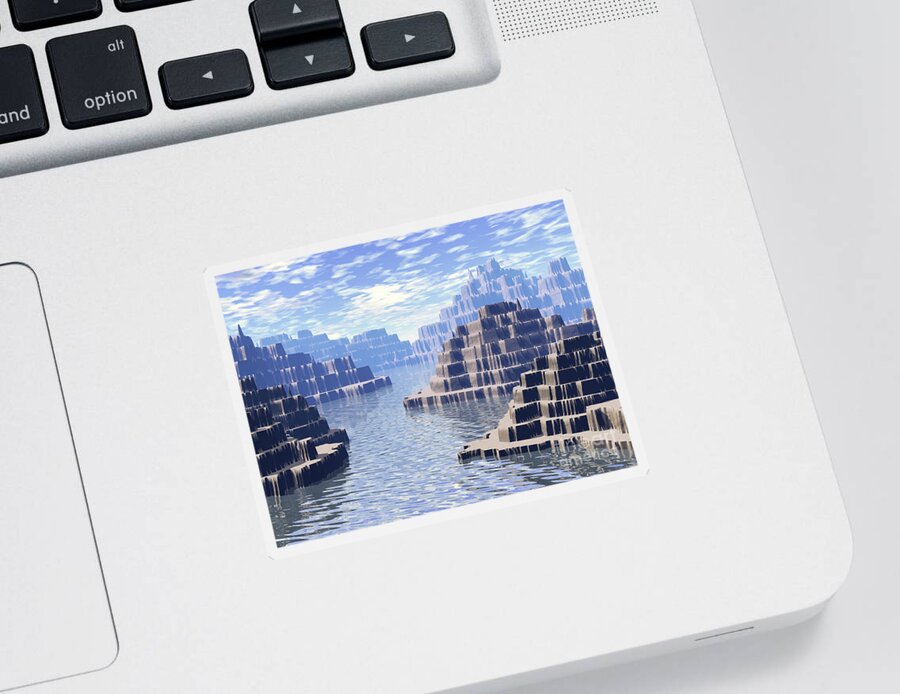 Digital Landscape Sticker featuring the digital art Mountain Waterway by Phil Perkins