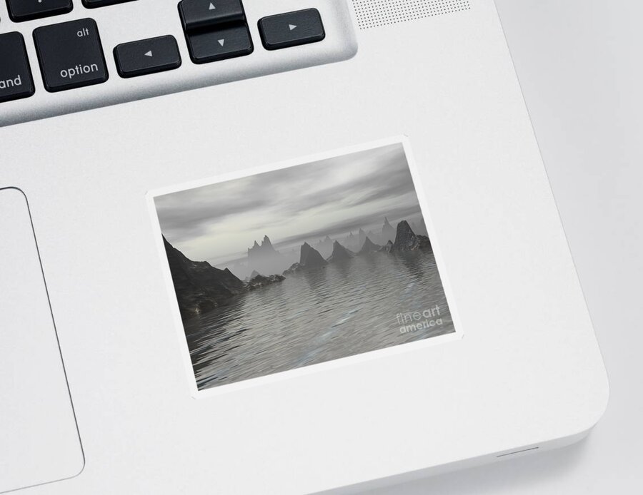Mountains Sticker featuring the digital art Mountains In Fog by Phil Perkins