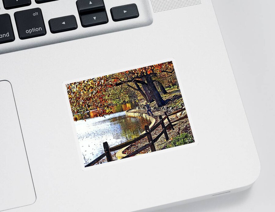 New Jersey Sticker featuring the photograph Mountainside NJ - Fishing in Echo Lake Park by Susan Savad