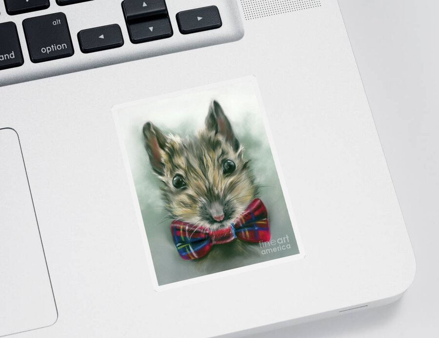 Animal Sticker featuring the painting Mouse with a Tartan Bow Tie by MM Anderson