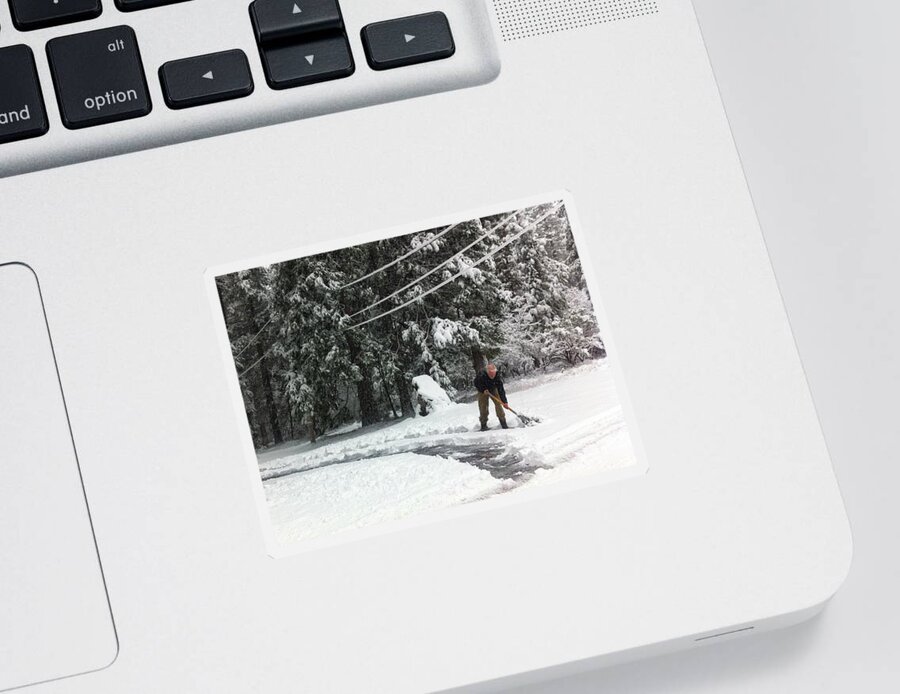 Photograph Snow Shovel Shoveling Sticker featuring the photograph Moving Snow by Beverly Read