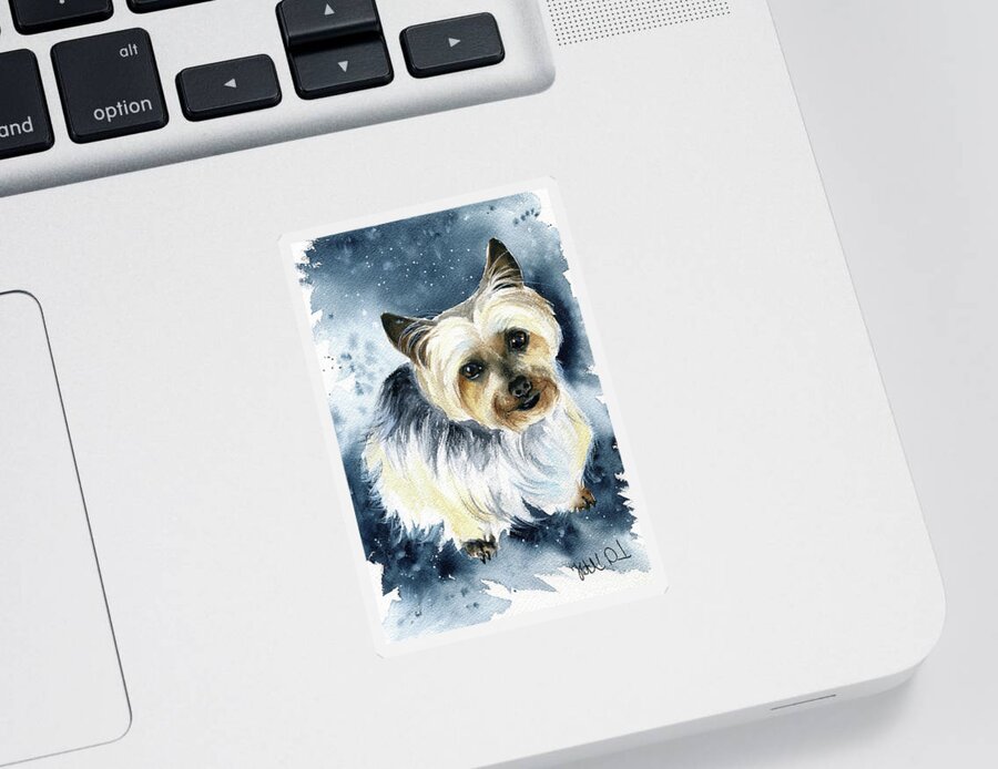 Yorkshire Dog Painting Sticker featuring the painting Mr Darcy Yorkshire Terrier Dog Painting by Dora Hathazi Mendes