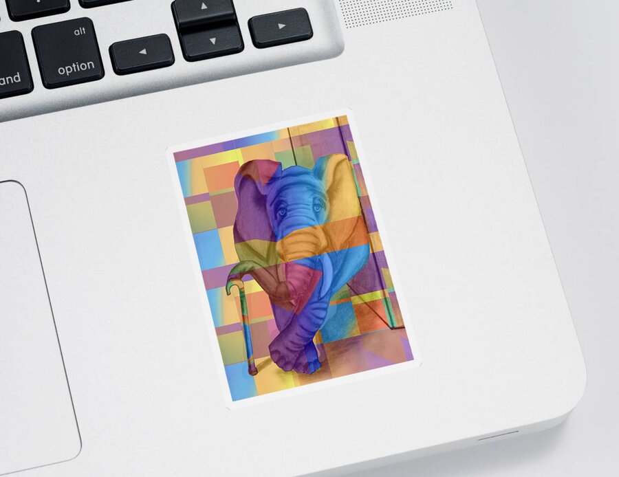 Abstract Sticker featuring the photograph Mr. Elephant Got a New Suit - Whimsical by Ronald Mills