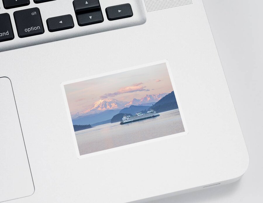 Mount Baker Sticker featuring the photograph Mt. Baker Ferry Sunset by Michael Rauwolf