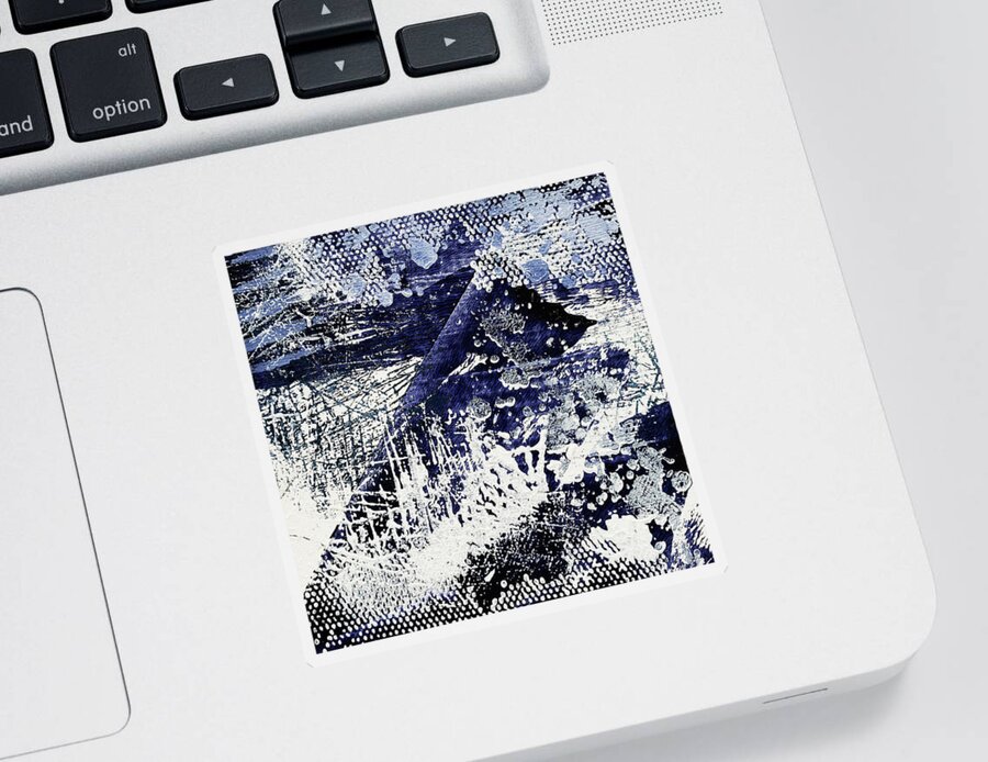 Abstract Sticker featuring the painting MR FUJI IN WINTER Indigo Blue White Abstract Painting by Lynnie Lang