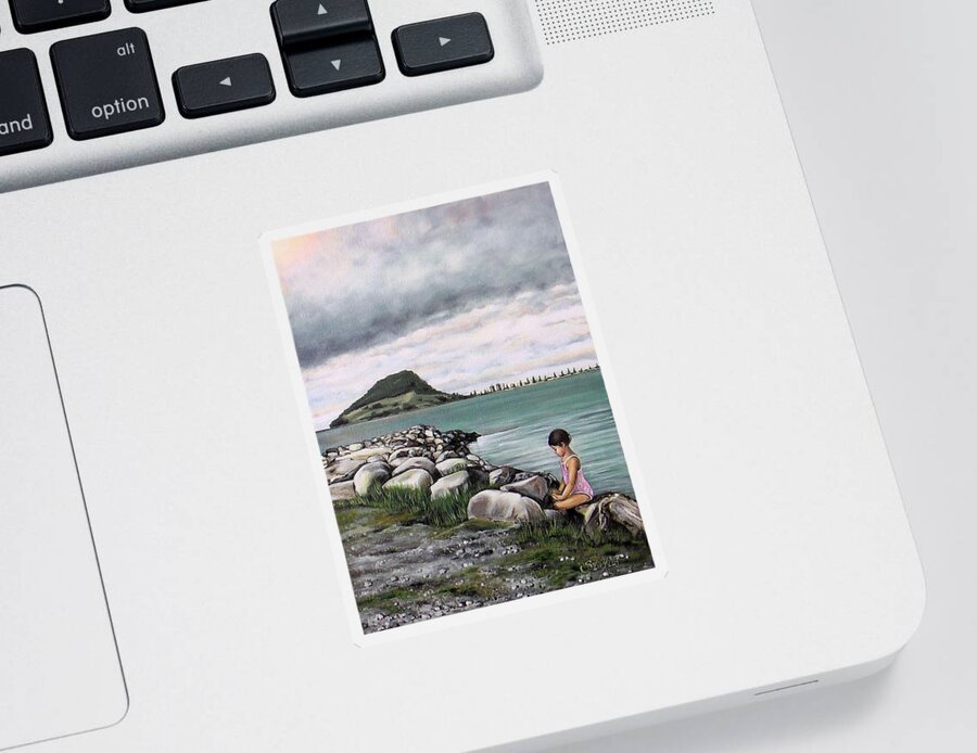 Sea Sticker featuring the painting Mt Maunganui 140408 by Sylvia Kula
